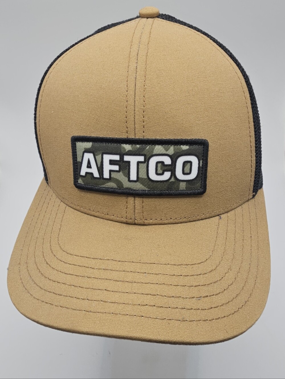 AFTCO Tan & Black Mesh Patch Trucker Hat, NWOT